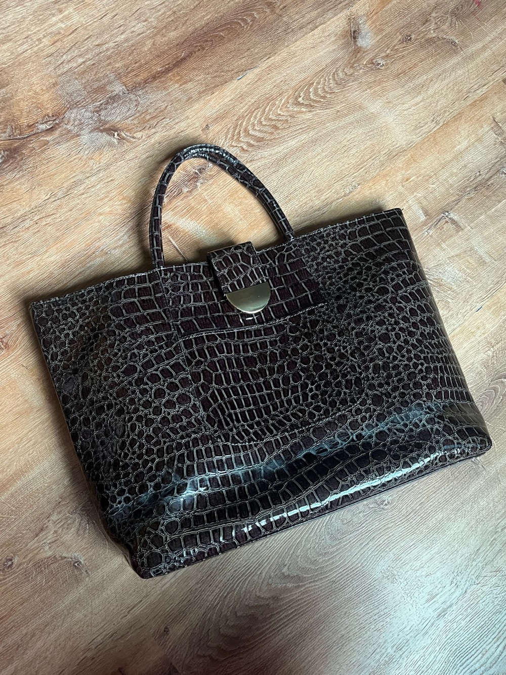 Dark Brown Croc-Embossed Tote Bag - Classic Women's Workbag
